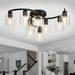 Black Semi Flush Mount Ceiling Light Fixture 9-Light Close to Ceiling Light Fixtures Modern Bedroom Ceiling Lights with Clear Glass Shade Industrial Kitchen Light Fixtures for Hallway Living Room