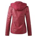 yuehao coats for women women s slim leather stand collar zip motorcycle suit belt coat jacket tops (red)