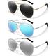 BOTPOV Aviator Sunglasses for Men Women Polarized UV400 Protection Mirrored Lens Metal Frame with Spring Hinges A5-(3 Pairs) Black/Blue/Silver 62 Millimeters