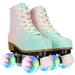 JOJOLAM Roller Skate Girls Women Fashion Classic High-top Roller Skates with Light up wheels Green&Pink (Women s 4)