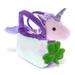 DolliBu Purple Unicorn â€“ Purse Pet Carrier Animal with Green Plush Shamrock Cute Green Shamrock Plush St Patricks Day Stuffed Animal Unicorn Good Luck St Patricks Day Toys for Kids Baby - 9 Inch