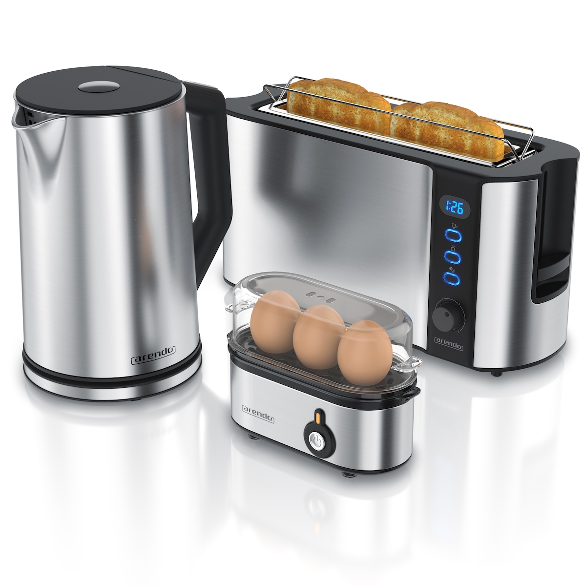 Arendo Frühstücks-Set in silber - Wasserkocher / Toaster / Eierkocher Image