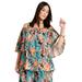 Plus Size Women's Removable-Strap Ruffle Top by June+Vie in Black Tropical Flowers (Size 26/28)