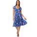 Plus Size Women's Stretch Knit Peasant Dress by Jessica London in Dark Sapphire Floral (Size 18 W)