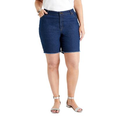 Plus Size Women's Raw Hem Curvie Fit Denim Shorts by June+Vie in Medium Blue (Size 26 W)