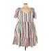 Ava & Viv Casual Dress - Mini Plunge Short sleeves: Pink Stripes Dresses - Women's Size 4X