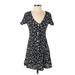 RVCA Casual Dress - Mini V Neck Short sleeves: Black Floral Dresses - Women's Size Small