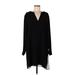 BCBGMAXAZRIA Casual Dress - Shift V-Neck Long sleeves: Black Solid Dresses - Women's Size Large