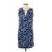 Lands' End Casual Dress - Mini V-Neck Sleeveless: Blue Floral Dresses - Women's Size Medium