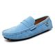 TAYGUM Loafers for Men Round Toe Suede Vamp Penny Driving Loafers Slip Resistant Flat Heel Comfortable Wedding Walking Slip-on (Color : Light Blue, Size : 7 UK)