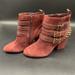 Jessica Simpson Shoes | Jessica Simpson Red Suede Leather Ankle Boots Size 6b With Gold Rivet Straps | Color: Red | Size: 6