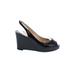 Christian Louboutin Wedges: Black Print Shoes - Women's Size 37.5 - Peep Toe