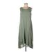 LOGO by Lori Goldstein Casual Dress - Midi Scoop Neck Sleeveless: Green Solid Dresses - Women's Size Large