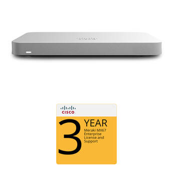 Cisco Meraki MX67 Router/Security Appliance with 3-Year Enterprise License and Su MX67-HW