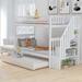 Solid Wood Twin Over Twin Bunk Bed with Trundle, Shelves