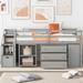 Three-Color Twin Size Loft Bed with Retractable Writing Desk and Drawers - Wooden Loft Bed with Storage