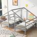 Double Twin Size Triangular House Beds with Built-in Table - Modern Shared Comfort in Gray/White Finish