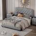 Queen Size Upholstered Bed Frame with Rivet Design, Modern Velvet Platform Bed with Tufted Headboard