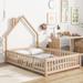 Whimsical Full House-Shaped Headboard Floor Bed with Fence - Grey/White/Brown, Safety Features