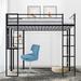 Metal Loft Bed, Long Desk, Wooden Triangular Shelves, Full-Length Guardrails, Built-in Ladders