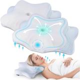 2Pack Cervical Pillow Contour Memory Foam Ergonomic Neck Support Pillow for Side Back Stomach Sleepers with Pillowcase, Blue