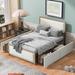 Full Size Linen Upholstered Platform Bed with Nailhead and 4 Drawers