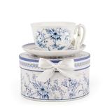 Vintage Blue Bone China Cup and Saucer Set in Gift Box - 10.1 fl oz