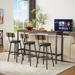 4-Piece Long Bar Table Set with 3 PU Upholstered Bar Stools, Industrial Bar Table and Chairs for Kitchen Breakfast Table