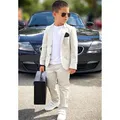 Boys 2 Piece Suit Blazer Pants Set Child Boy Suits Tailored Collar Two Button Casual Jacket Little