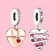 925 Silver Confessions of Love Heart Rose Gold Pendant Fit For Pandora Couples Bracelet Nacklace