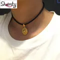 Shamty Pure Gold Color Ethiopian Choker Necklace Jewelry Black Leather Rope Nigeria Sudan Eritrea