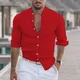 Fashion Multicolour Men's Henry Collar Stripe Shirts Solid Color Long Sleeve Oversize Top Handsome