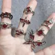 Irregular Red Crystal Glass Heart Aesthetic Rings For Women Y2K Gothic Animal Spider Ring Creative