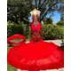 Luxury Sparkly Red Mermaid Prom Dress 2023 Beading Crystal Rhinestone Tassles Graduation Party Dress