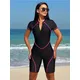 Peachtan Full Body Swimwear Women New Swimming Korean Style Black Short Sleeve One Piece Swimsuit