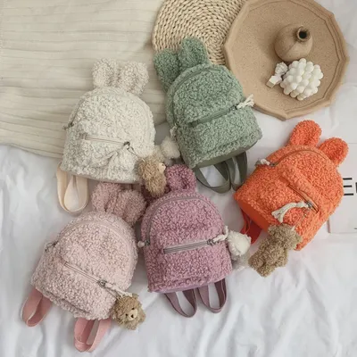 Sac à dos en peluche avec oreilles de lapin pour enfants sac d'école maternelle sac à dos d'hiver