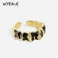 WYEAIIR-Bague en argent regardé 925 pour femme noir glaçure goutte à goutte cool brillant bague