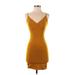 Wild Fable Casual Dress - Bodycon V-Neck Sleeveless: Yellow Print Dresses - Women's Size X-Small