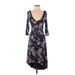 Maeve Casual Dress - A-Line V-Neck 3/4 sleeves: Blue Floral Dresses - Women's Size Small Petite