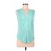 Calvin Klein Sleeveless Top Teal Stripes V-Neck Tops - Women's Size Medium