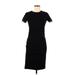 Casual Dress - Sheath High Neck Short sleeves: Black Solid Dresses - Women's Size Medium