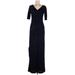 Calypso St. Barth Casual Dress - A-Line V Neck Short sleeves: Blue Solid Dresses - Women's Size Medium
