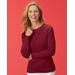 Blair Women's Ribbed Cotton Button-Trim Crewneck Sweater - Red - M - Misses