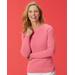 Blair Women's Ribbed Cotton Button-Trim Crewneck Sweater - Pink - L - Misses