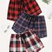 3 Packs Plaid Tie Front Sleep Shorts Elastic Waist Pajama Bottoms Shorts Sleepwear Red Blue Plaid, Women's Loungewear & Sleepwear