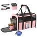 Qweryboo Cat Carrier Large Foldable Pet Carrier for Medium Cat Small Dogs Under 25 LBS Soft Sided Pet Carrier with Safety Zippers Collapsible Bowl Dog Carrier for Travel Vacation Leisure Hiking(Pink)