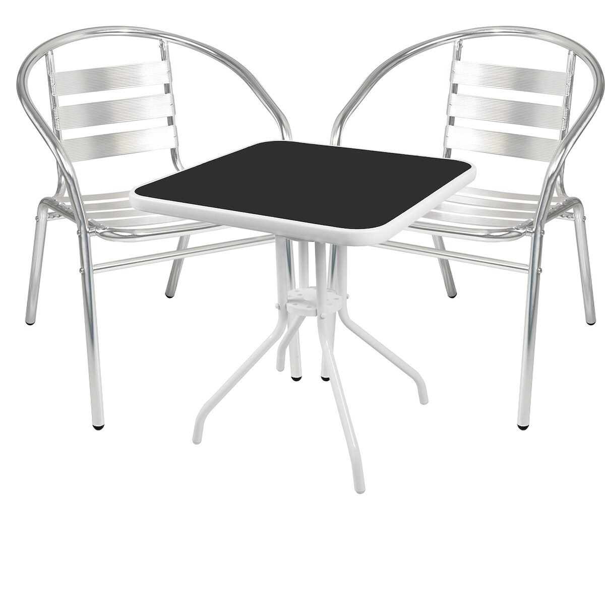 Mojawo Bistrogarnitur 3-tlg. Metall weiß /Glasplatte schwarz + 2 Bistrostühle Image