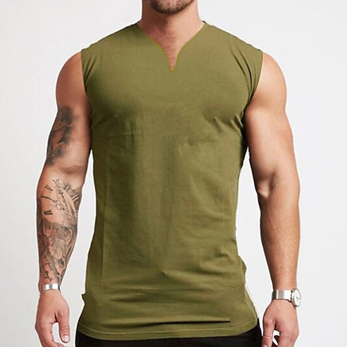Homme Débardeur Sous-Vêtements Sans manches Col en V Été Uni Mode Muscle Débardeur d'entraînement Vacances Sport Quotidien Noir Blanche Vin T-shirt haut de gamme pour homme