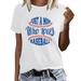 FhsagQ Summer Casual Womens Work Tops Women Round Neck Short Sleeve Baseball Football Printing T Shirt Tops White L