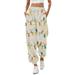 Ladies Lightweight Pants Patchwork Printed Street Drawstring Ankle Sports Fashion Casual Wide-Leg Dress Classic Business Long Trousers Stretch Soft Golf Office Slacks with Pockets